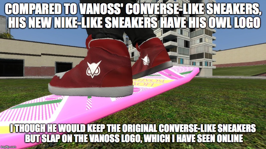 Vanoss' New Sneakers | COMPARED TO VANOSS' CONVERSE-LIKE SNEAKERS, HIS NEW NIKE-LIKE SNEAKERS HAVE HIS OWL LOGO; I THOUGH HE WOULD KEEP THE ORIGINAL CONVERSE-LIKE SNEAKERS BUT SLAP ON THE VANOSS LOGO, WHICH I HAVE SEEN ONLINE | image tagged in vanossgaming,sneakers,memes,youtuber | made w/ Imgflip meme maker