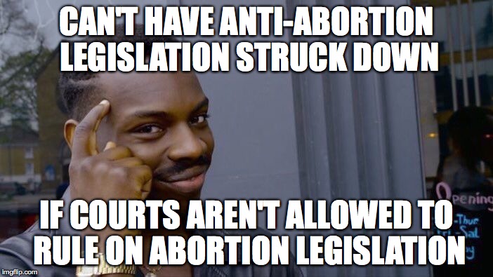 Roll Safe Think About It Meme | CAN'T HAVE ANTI-ABORTION LEGISLATION STRUCK DOWN; IF COURTS AREN'T ALLOWED TO RULE ON ABORTION LEGISLATION | image tagged in roll safe think about it | made w/ Imgflip meme maker