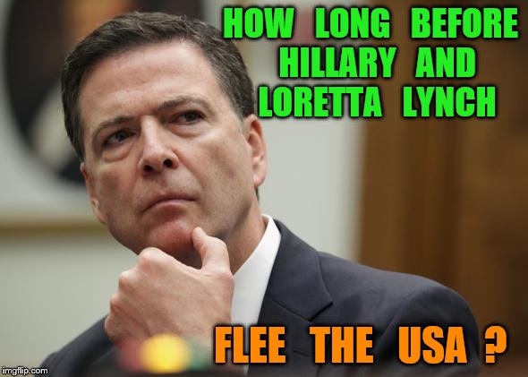 HOW   LONG   BEFORE  HILLARY   AND  LORETTA   LYNCH; FLEE   THE   USA  ? | image tagged in first world skeptical james comey | made w/ Imgflip meme maker