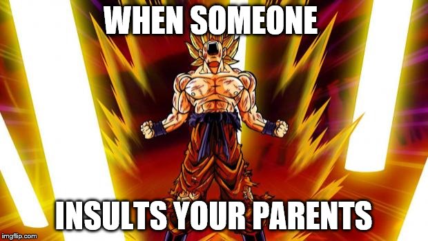 Super Saiyan | WHEN SOMEONE; INSULTS YOUR PARENTS | image tagged in super saiyan | made w/ Imgflip meme maker