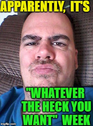 Scowl | APPARENTLY,  IT'S "WHATEVER THE HECK YOU WANT"  WEEK | image tagged in scowl | made w/ Imgflip meme maker