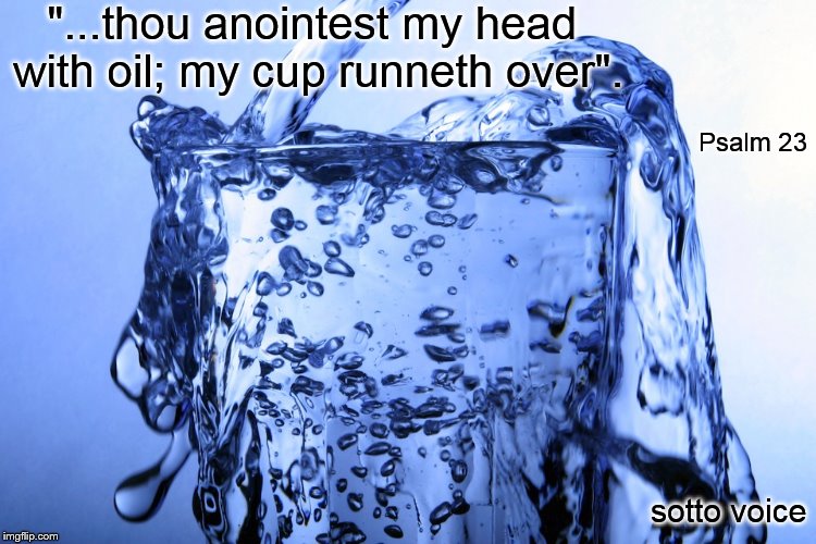 "...thou anointest my head with oil; my cup runneth over". Psalm 23; sotto voice | image tagged in glass | made w/ Imgflip meme maker