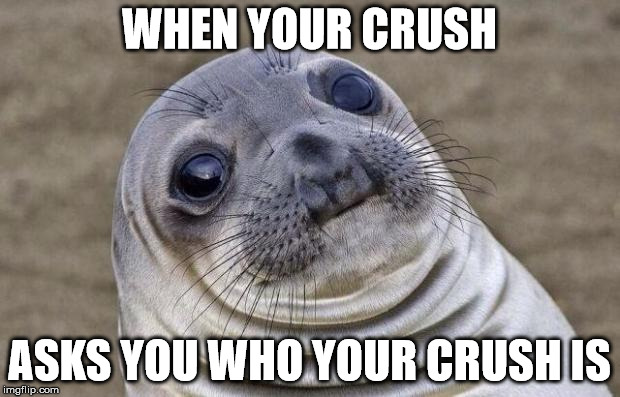 She asked me over Facebook messenger and I'm just sitting here, hands hovering over the keyboard wondering WTF I should say | WHEN YOUR CRUSH; ASKS YOU WHO YOUR CRUSH IS | image tagged in memes,awkward moment sealion | made w/ Imgflip meme maker