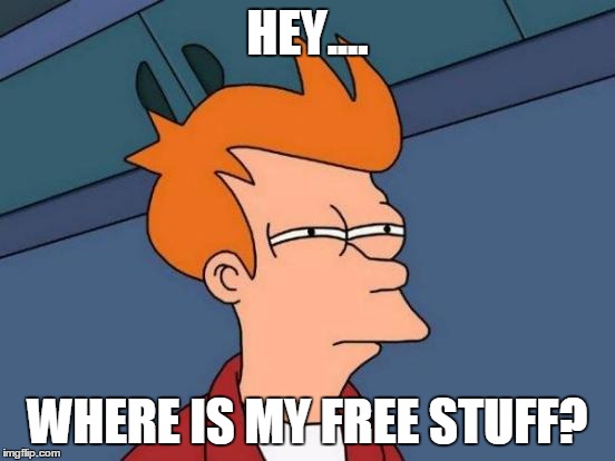 Futurama Fry Meme | HEY.... WHERE IS MY FREE STUFF? | image tagged in memes,futurama fry | made w/ Imgflip meme maker