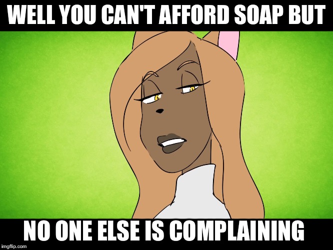 The girl who owned the bully | WELL YOU CAN'T AFFORD SOAP BUT; NO ONE ELSE IS COMPLAINING | image tagged in the girl who owned the bully | made w/ Imgflip meme maker