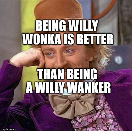 Creepy Condescending Wonka Meme | BEING WILLY WONKA IS BETTER; THAN BEING A WILLY WANKER | image tagged in memes,creepy condescending wonka | made w/ Imgflip meme maker