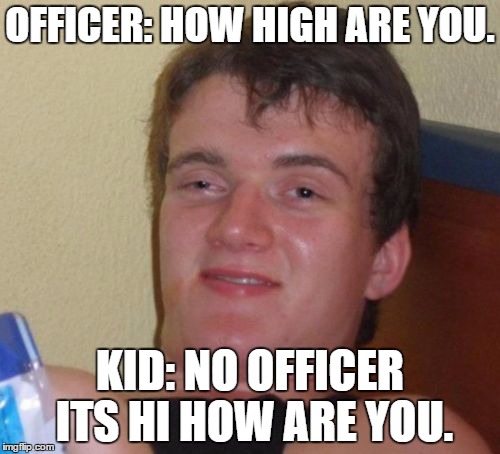 10 Guy Meme | OFFICER: HOW HIGH ARE YOU. KID: NO OFFICER ITS HI HOW ARE YOU. | image tagged in memes,10 guy | made w/ Imgflip meme maker