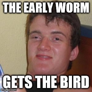 High/Drunk guy | THE EARLY WORM; GETS THE BIRD | image tagged in high/drunk guy | made w/ Imgflip meme maker