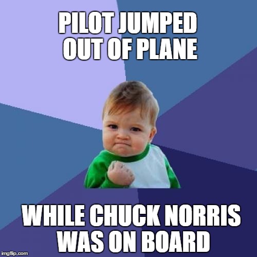 Success Kid Meme | PILOT JUMPED OUT OF PLANE WHILE CHUCK NORRIS WAS ON BOARD | image tagged in memes,success kid | made w/ Imgflip meme maker