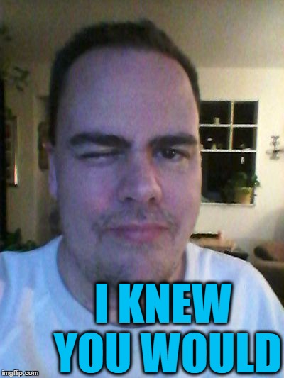 wink | I KNEW YOU WOULD | image tagged in wink | made w/ Imgflip meme maker
