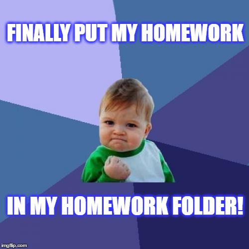 Success Kid Meme | FINALLY PUT MY HOMEWORK; IN MY HOMEWORK FOLDER! | image tagged in memes,success kid | made w/ Imgflip meme maker