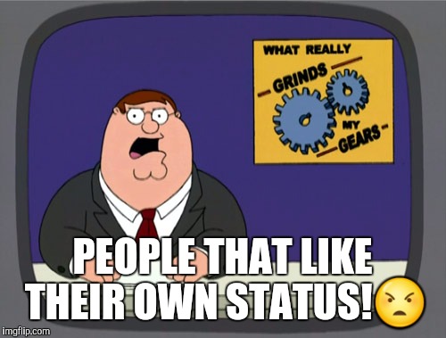 Peter Griffin News Meme | PEOPLE THAT LIKE THEIR OWN STATUS!😠 | image tagged in memes,peter griffin news | made w/ Imgflip meme maker