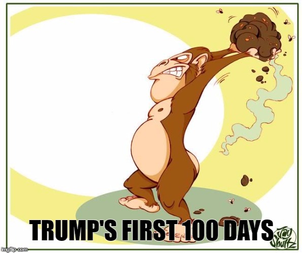 Trump's First 100 Days | TRUMP'S FIRST 100 DAYS | image tagged in trump,first 100 days,monkey,poo,memes,funny | made w/ Imgflip meme maker