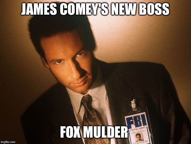 fox mulder  | JAMES COMEY'S NEW BOSS; FOX MULDER | image tagged in fox mulder | made w/ Imgflip meme maker