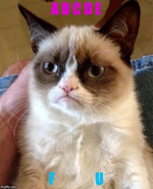 Grumpy Cat | A B C D E; F               U | image tagged in memes,grumpy cat | made w/ Imgflip meme maker