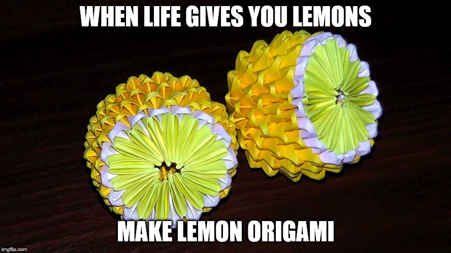 When life gives you lemons | WHEN LIFE GIVES YOU LEMONS; MAKE LEMON ORIGAMI | image tagged in lemons,when life gives you lemons,origami,memes | made w/ Imgflip meme maker