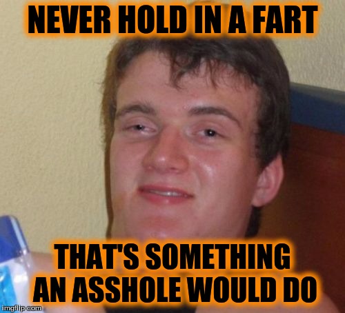 10 Guy Meme | NEVER HOLD IN A FART; THAT'S SOMETHING AN ASSHOLE WOULD DO | image tagged in memes,10 guy | made w/ Imgflip meme maker