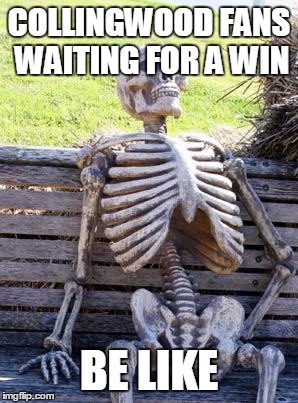 Waiting Skeleton | COLLINGWOOD FANS WAITING FOR A WIN; BE LIKE | image tagged in memes,waiting skeleton | made w/ Imgflip meme maker