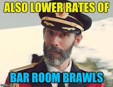 Captain Obvious | ALSO LOWER RATES OF BAR ROOM BRAWLS | image tagged in captain obvious | made w/ Imgflip meme maker