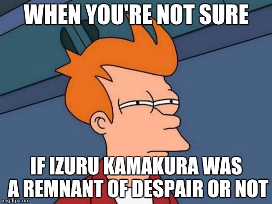 Futurama Fry Meme | WHEN YOU'RE NOT SURE; IF IZURU KAMAKURA WAS A REMNANT OF DESPAIR OR NOT | image tagged in memes,futurama fry | made w/ Imgflip meme maker