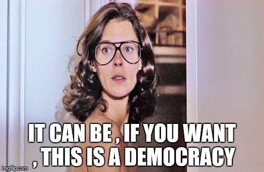 Jobeth Williams | IT CAN BE , IF YOU WANT , THIS IS A DEMOCRACY | image tagged in jobeth williams | made w/ Imgflip meme maker