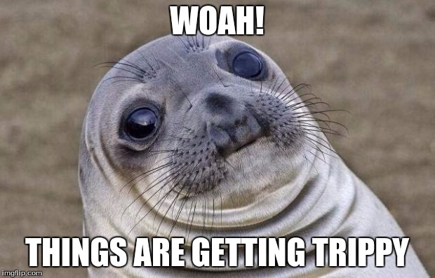 Awkward Moment Sealion Meme | WOAH! THINGS ARE GETTING TRIPPY | image tagged in memes,awkward moment sealion | made w/ Imgflip meme maker