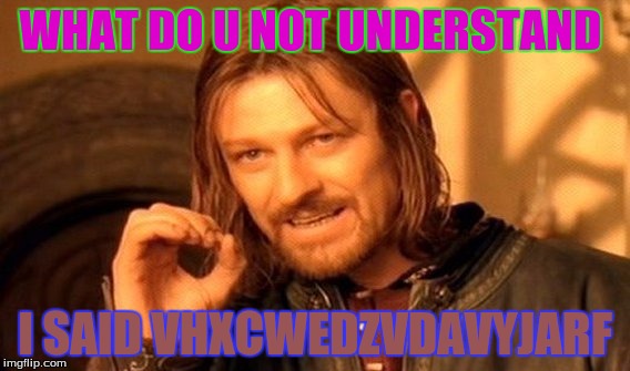 One Does Not Simply Meme | WHAT DO U NOT UNDERSTAND; I SAID VHXCWEDZVDAVYJARF | image tagged in memes,one does not simply | made w/ Imgflip meme maker