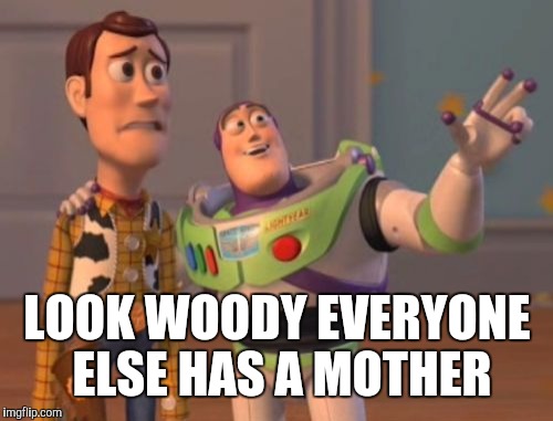 X, X Everywhere Meme | LOOK WOODY EVERYONE ELSE HAS A MOTHER | image tagged in memes,x x everywhere | made w/ Imgflip meme maker