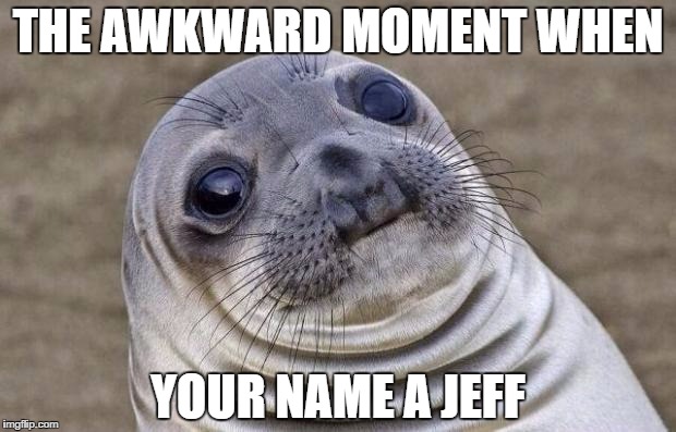Awkward Moment Sealion | THE AWKWARD MOMENT WHEN; YOUR NAME A JEFF | image tagged in memes,awkward moment sealion | made w/ Imgflip meme maker