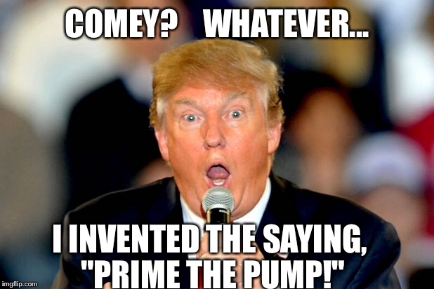 Prime the Pump | COMEY?    WHATEVER... I INVENTED THE SAYING, "PRIME THE PUMP!" | image tagged in trump | made w/ Imgflip meme maker