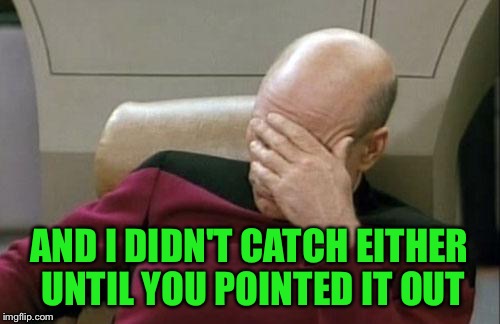 Captain Picard Facepalm Meme | AND I DIDN'T CATCH EITHER UNTIL YOU POINTED IT OUT | image tagged in memes,captain picard facepalm | made w/ Imgflip meme maker