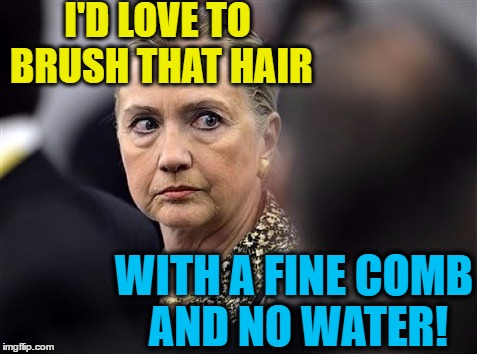 upset hillary | I'D LOVE TO BRUSH THAT HAIR WITH A FINE COMB AND NO WATER! | image tagged in upset hillary | made w/ Imgflip meme maker