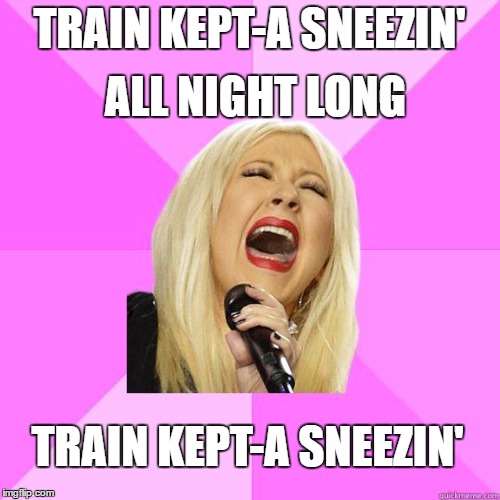TRAIN KEPT-A SNEEZIN' TRAIN KEPT-A SNEEZIN' ALL NIGHT LONG | image tagged in karaoke | made w/ Imgflip meme maker