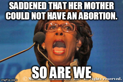 Abort Maxine Waters | SADDENED THAT HER MOTHER COULD NOT HAVE AN ABORTION. SO ARE WE | image tagged in maxine waters,abortion | made w/ Imgflip meme maker