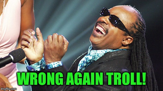 Stevie Wonder Laughing | WRONG AGAIN TROLL! | image tagged in stevie wonder laughing | made w/ Imgflip meme maker