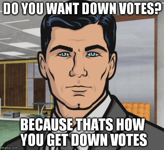 Archer Meme | DO YOU WANT DOWN VOTES? BECAUSE THATS HOW YOU GET DOWN VOTES | image tagged in memes,archer | made w/ Imgflip meme maker