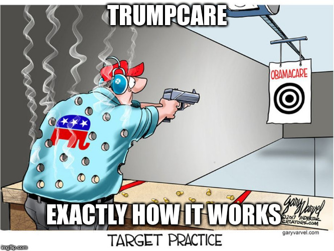 Trump-Don't-Care | TRUMPCARE; EXACTLY HOW IT WORKS | image tagged in trump,kills,people | made w/ Imgflip meme maker