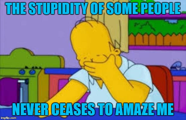 Homer facepalm |  THE STUPIDITY OF SOME PEOPLE; NEVER CEASES TO AMAZE ME | image tagged in homer facepalm | made w/ Imgflip meme maker