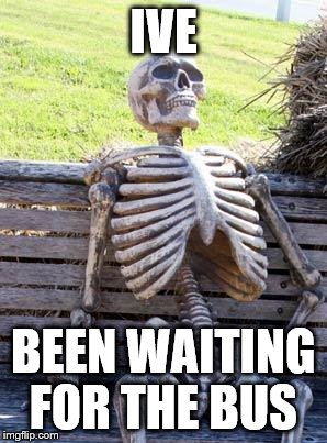 Waiting Skeleton Meme | IVE; BEEN WAITING FOR THE BUS | image tagged in memes,waiting skeleton | made w/ Imgflip meme maker