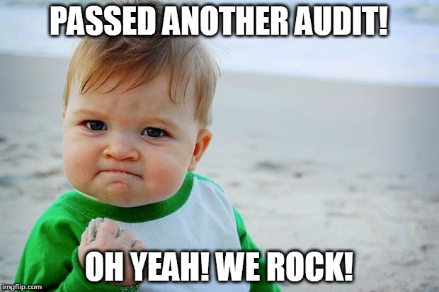 Baby fist pump yeah | PASSED ANOTHER AUDIT! OH YEAH! WE ROCK! | image tagged in baby fist pump yeah | made w/ Imgflip meme maker