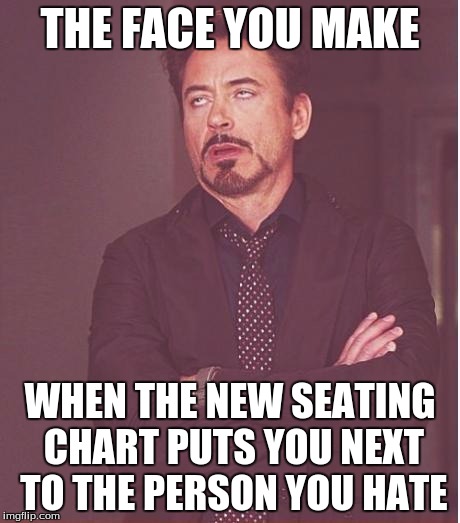 Life Struggles #1 | THE FACE YOU MAKE; WHEN THE NEW SEATING CHART PUTS YOU NEXT TO THE PERSON YOU HATE | image tagged in memes,face you make robert downey jr | made w/ Imgflip meme maker