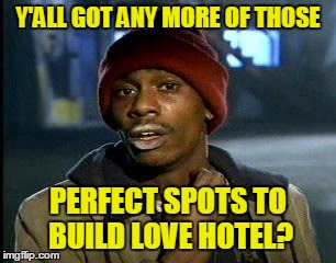 Y'ALL GOT ANY MORE OF THOSE PERFECT SPOTS TO BUILD LOVE HOTEL? | made w/ Imgflip meme maker