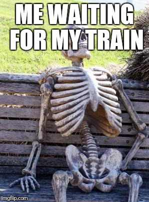 Waiting Skeleton |  ME WAITING FOR MY TRAIN | image tagged in memes,waiting skeleton | made w/ Imgflip meme maker
