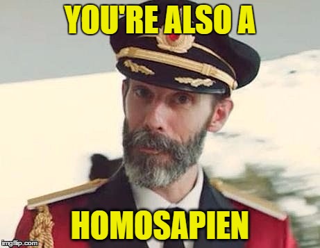 Captain Obvious | YOU'RE ALSO A HOMOSAPIEN | image tagged in captain obvious | made w/ Imgflip meme maker