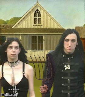 American Goth | AMERICAN; GOTH | image tagged in memes,american gothic,goth people,grant wood,art institute of chicago | made w/ Imgflip meme maker