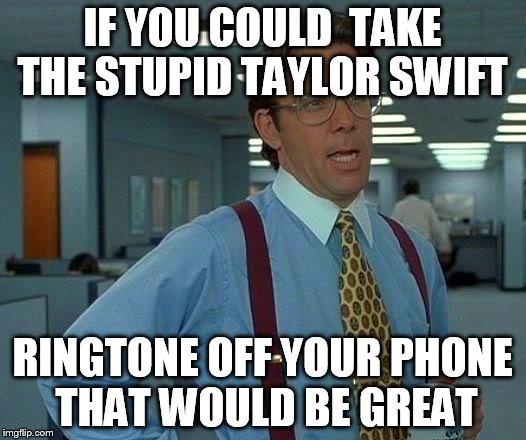 That Would Be Great | IF YOU COULD  TAKE THE STUPID TAYLOR SWIFT; RINGTONE OFF YOUR PHONE THAT WOULD BE GREAT | image tagged in memes,that would be great | made w/ Imgflip meme maker