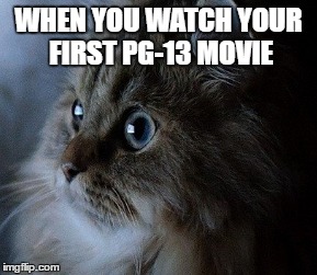 WHEN YOU WATCH YOUR FIRST PG-13 MOVIE | image tagged in cat,life | made w/ Imgflip meme maker