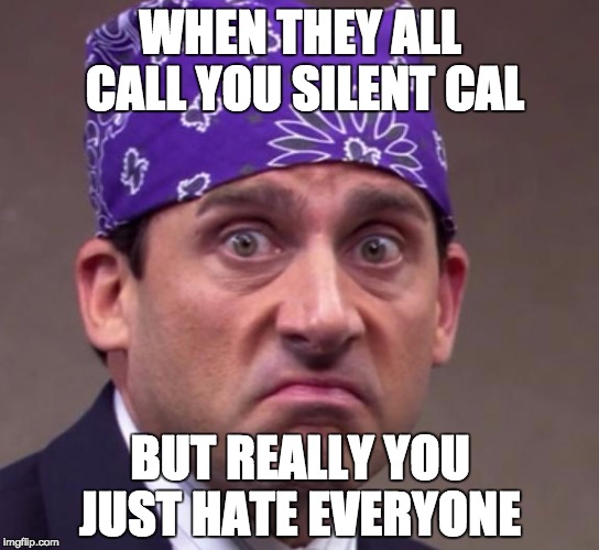 the office | WHEN THEY ALL CALL YOU SILENT CAL; BUT REALLY YOU JUST HATE EVERYONE | image tagged in the office | made w/ Imgflip meme maker