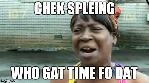 Ain't Nobody Got Time For That Meme | CHEK SPLEING WHO GAT TIME FO DAT | image tagged in memes,aint nobody got time for that | made w/ Imgflip meme maker
