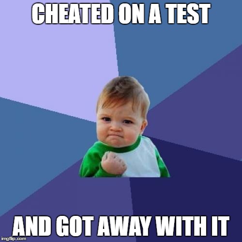 Success Kid | CHEATED ON A TEST; AND GOT AWAY WITH IT | image tagged in memes,success kid | made w/ Imgflip meme maker